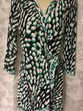 Mint and Black Printed Wrap Dress with Tie Waist Adele